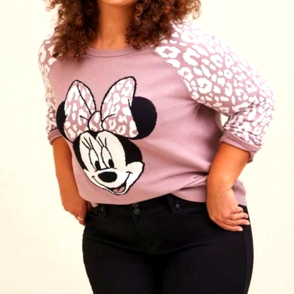 ❤️NWT TORRID SWEATER, MICKEY MINNIE MOUSE LEOPARD PRINT BOW PLUS SIZE 2X - Picture 6 of 9